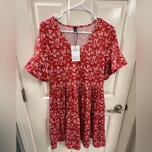 NWT Size Small Red Floral Ruffle Dress